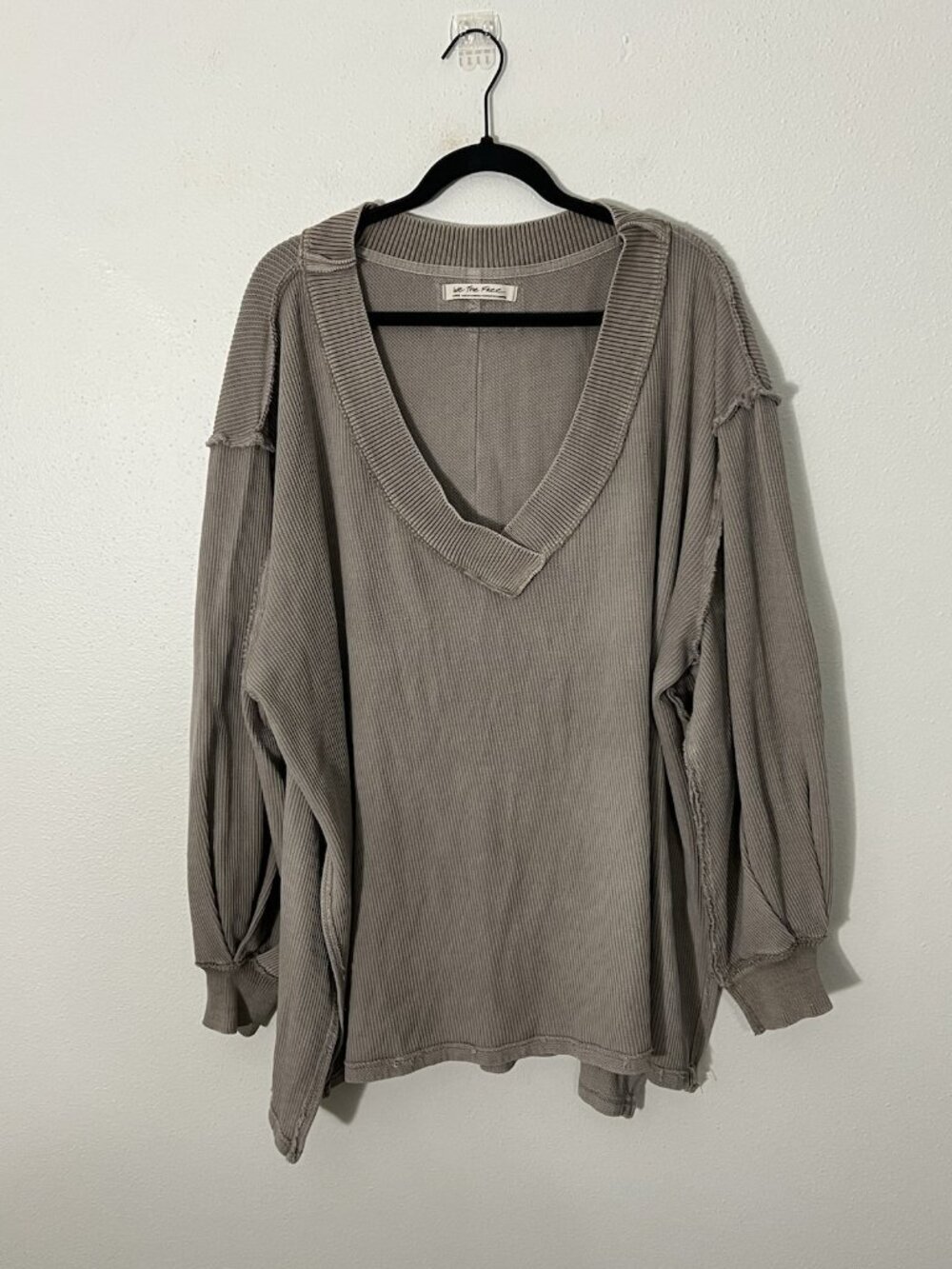 We The Free People Asher Thermal Oversized Long Sleeve Shirt Taupe Size Large
